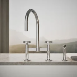 Two-hole bridge kitchen sink faucet with side sprayer^Kohler Best