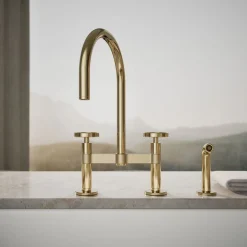Two-hole bridge kitchen sink faucet with side sprayer^Kohler Best