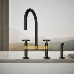 Two-hole bridge kitchen sink faucet with side sprayer^Kohler Best