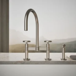 Two-hole bridge kitchen sink faucet with side sprayer^Kohler Best