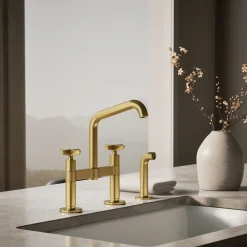 Two-hole bridge kitchen sink faucet with side sprayer^Kohler Online