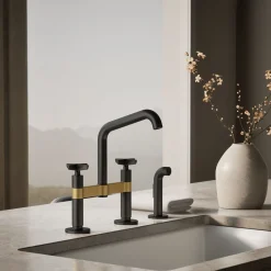 Two-hole bridge kitchen sink faucet with side sprayer^Kohler Online