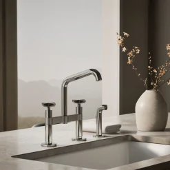 Two-hole bridge kitchen sink faucet with side sprayer^Kohler Online