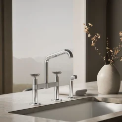 Two-hole bridge kitchen sink faucet with side sprayer^Kohler Online