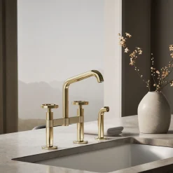 Two-hole bridge kitchen sink faucet with side sprayer^Kohler Best