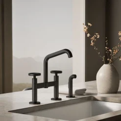 Two-hole bridge kitchen sink faucet with side sprayer^Kohler Best