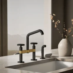 Two-hole bridge kitchen sink faucet with side sprayer^Kohler Best
