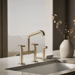 Two-hole bridge kitchen sink faucet with side sprayer^Kohler Best