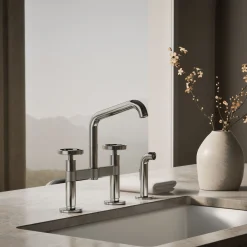 Two-hole bridge kitchen sink faucet with side sprayer^Kohler Best