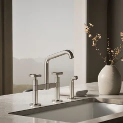 Two-hole bridge kitchen sink faucet with side sprayer^Kohler Best