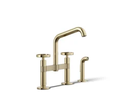 Two-hole bridge kitchen sink faucet with side sprayer^Kohler Best