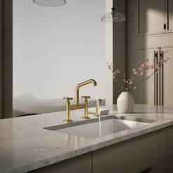 Two-hole bridge kitchen sink faucet with side sprayer^Kohler Best