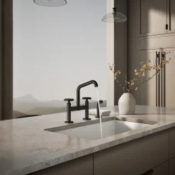 Two-hole bridge kitchen sink faucet with side sprayer^Kohler Best