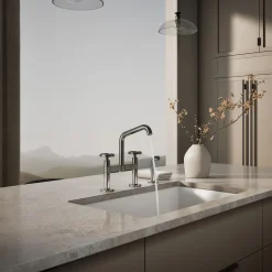 Two-hole bridge kitchen sink faucet with side sprayer^Kohler Best