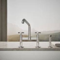 Two-hole bridge kitchen sink faucet with side sprayer^Kohler Best