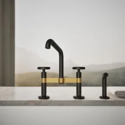 Two-hole bridge kitchen sink faucet with side sprayer^Kohler Best