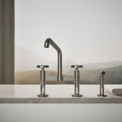 Two-hole bridge kitchen sink faucet with side sprayer^Kohler Best