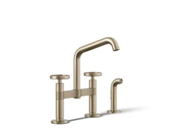 Two-hole bridge kitchen sink faucet with side sprayer^Kohler Best