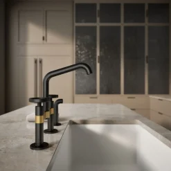 Two-hole bridge kitchen sink faucet with side sprayer^Kohler Best