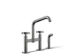 Two-hole bridge kitchen sink faucet with side sprayer^Kohler Best