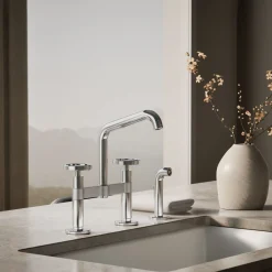 Two-hole bridge kitchen sink faucet with side sprayer^Kohler Best