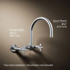 Two-hole wall-mount bridge kitchen sink faucet^Kohler Online