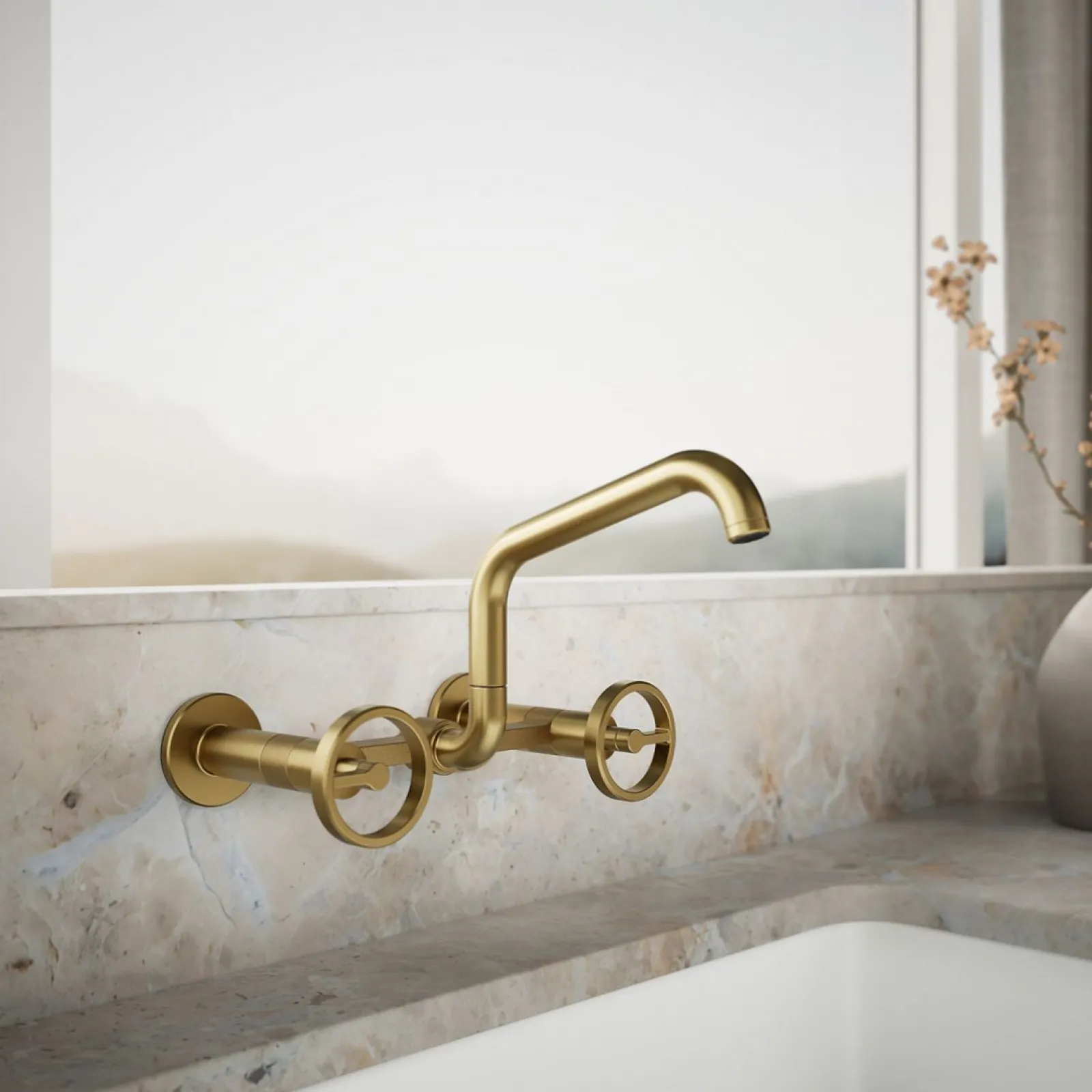 Two-hole wall-mount bridge kitchen sink faucet^Kohler New