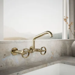 Two-hole wall-mount bridge kitchen sink faucet^Kohler New