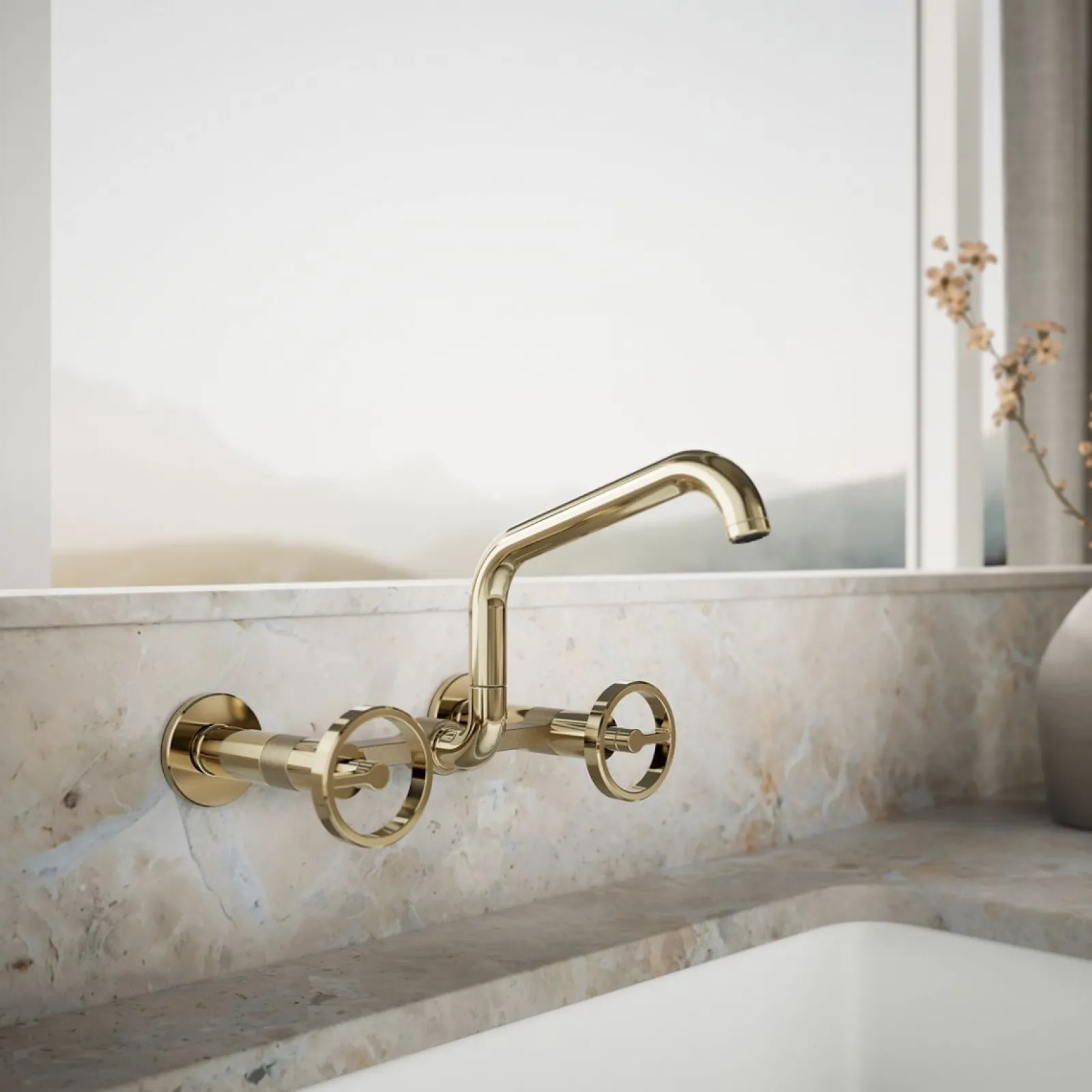 Two-hole wall-mount bridge kitchen sink faucet^Kohler New