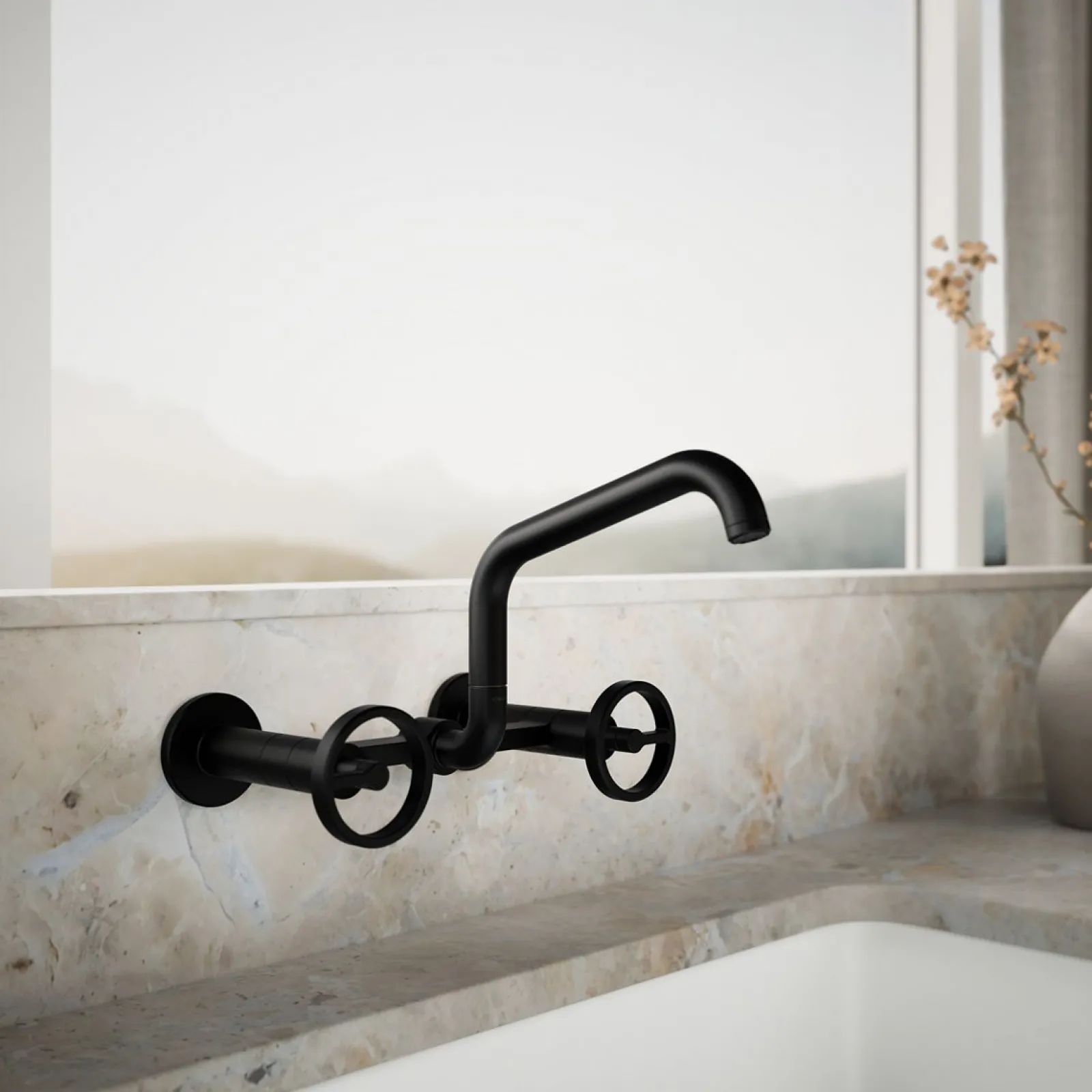 Two-hole wall-mount bridge kitchen sink faucet^Kohler New