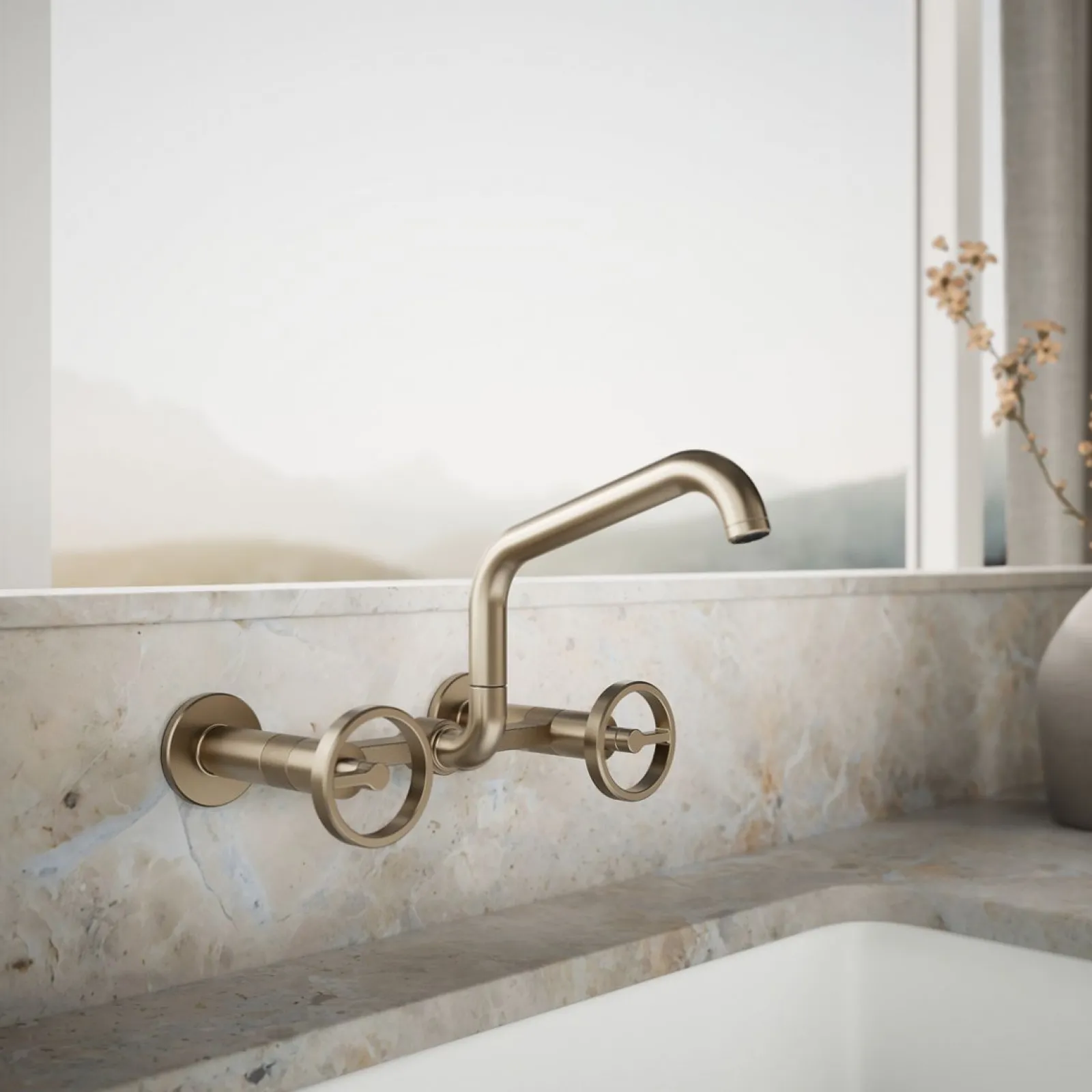 Two-hole wall-mount bridge kitchen sink faucet^Kohler New