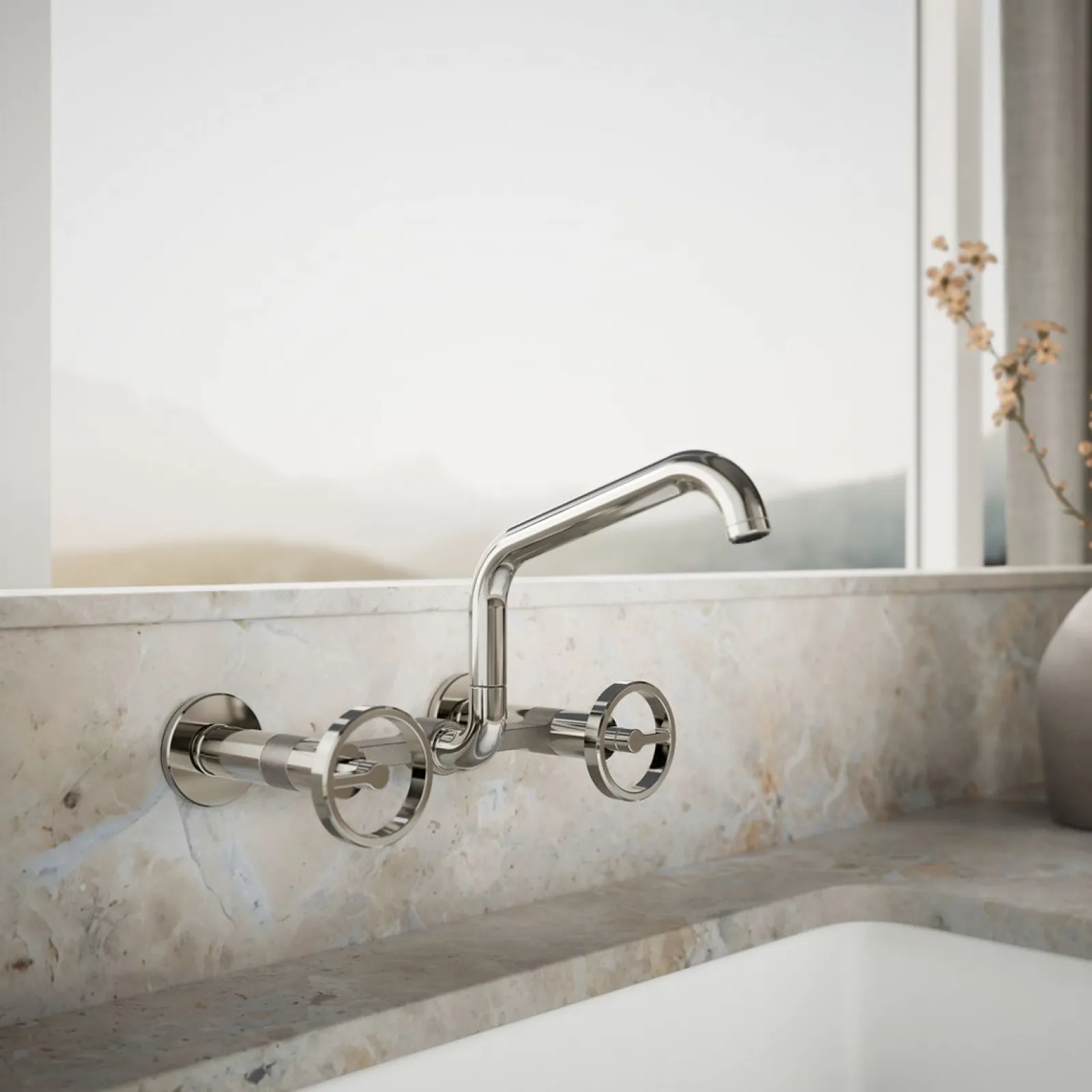 Two-hole wall-mount bridge kitchen sink faucet^Kohler New