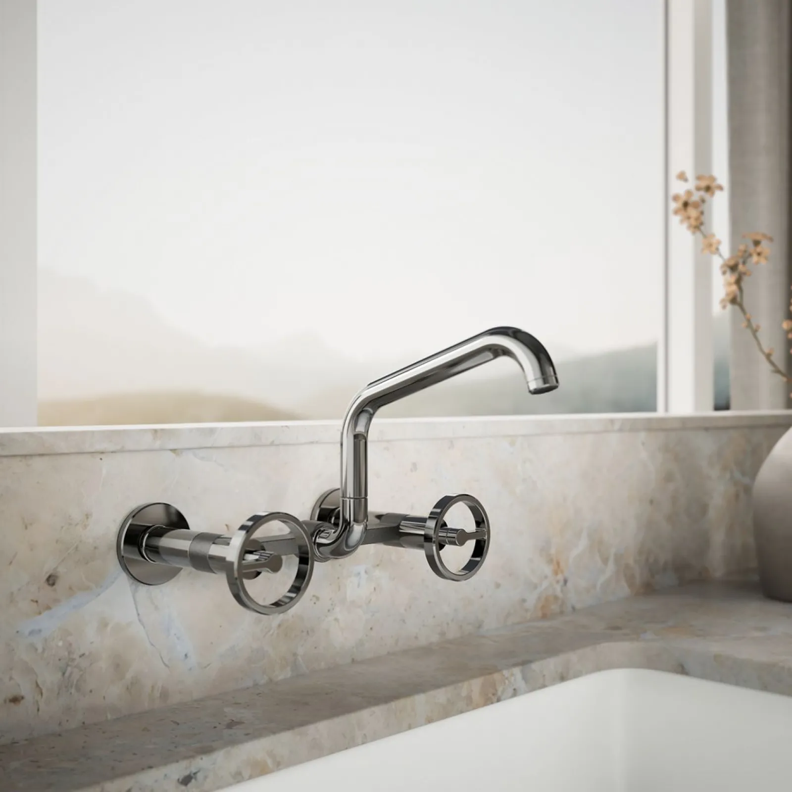 Two-hole wall-mount bridge kitchen sink faucet^Kohler New
