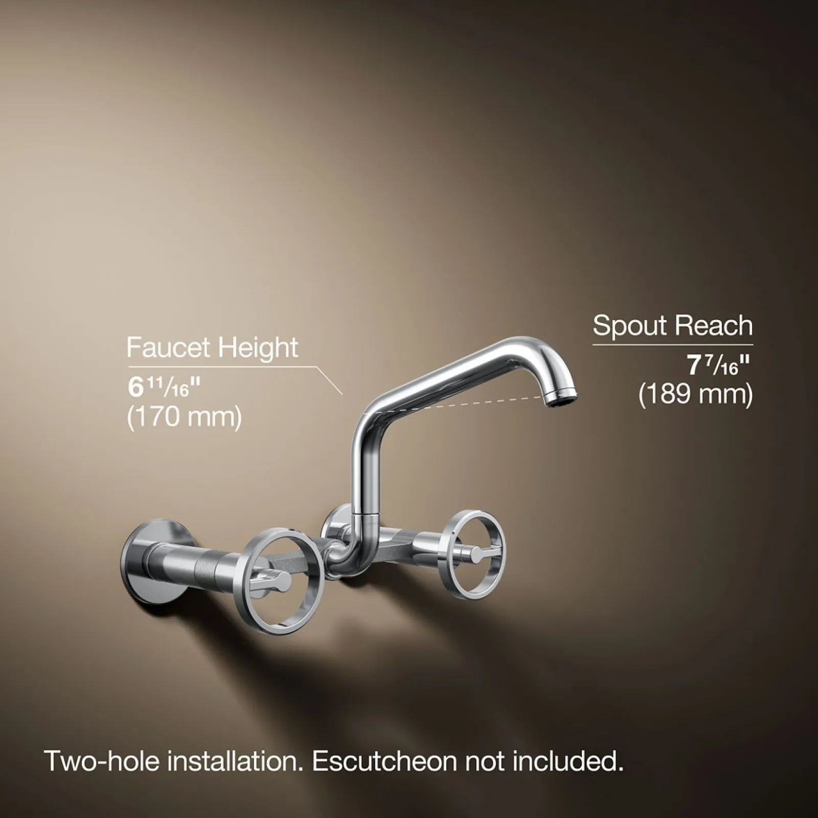 Two-hole wall-mount bridge kitchen sink faucet^Kohler New
