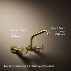 Two-hole wall-mount bridge kitchen sink faucet^Kohler New