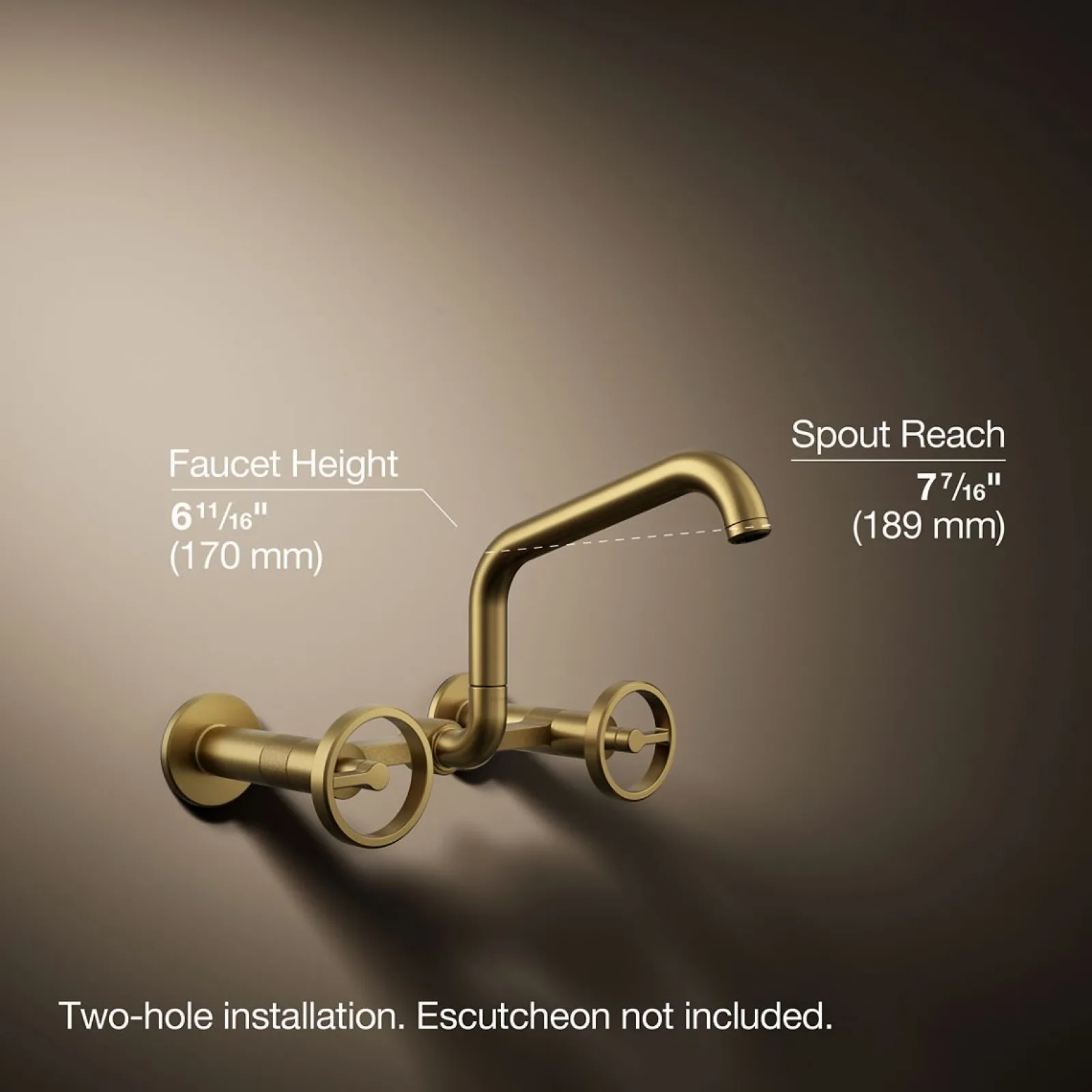 Two-hole wall-mount bridge kitchen sink faucet^Kohler New