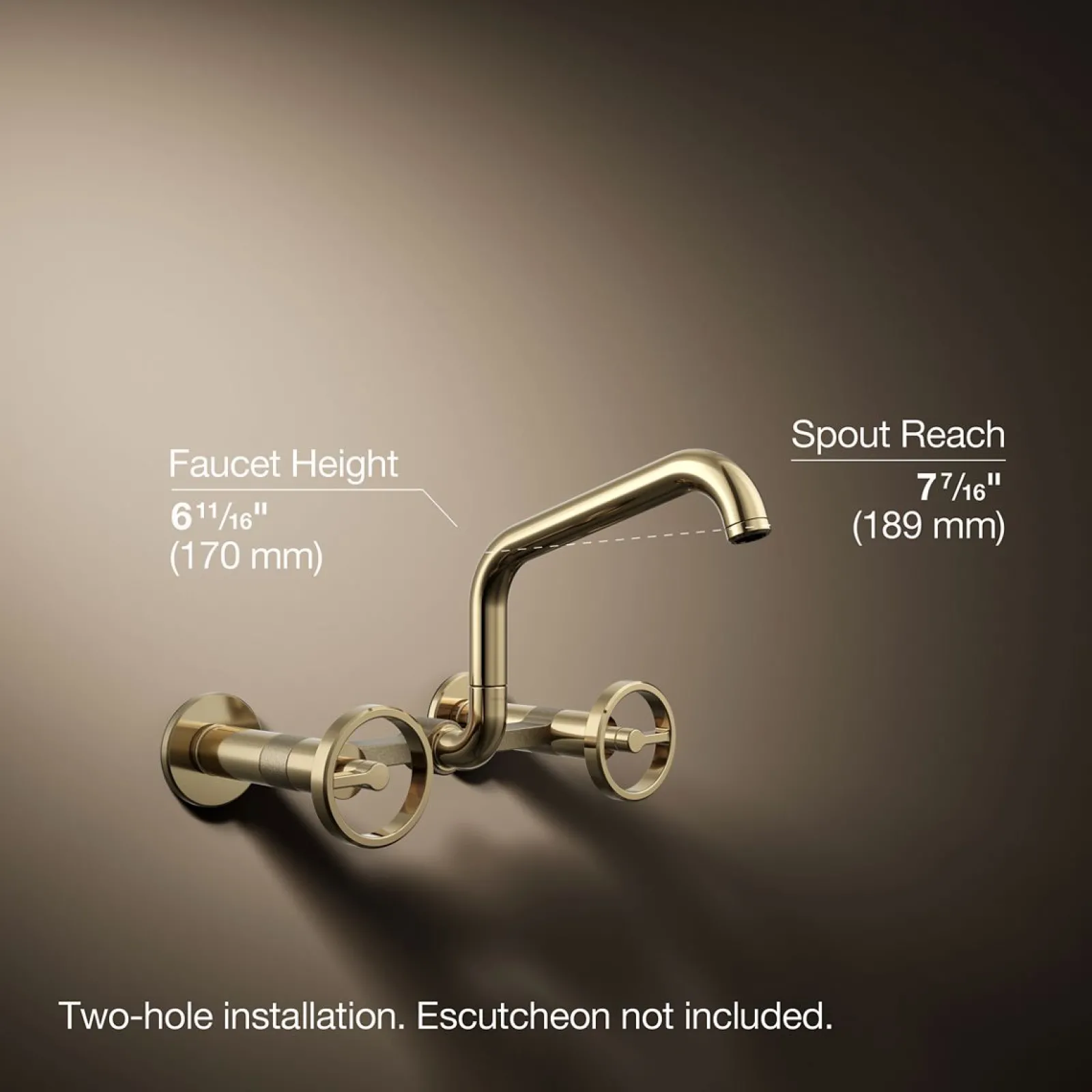 Two-hole wall-mount bridge kitchen sink faucet^Kohler New