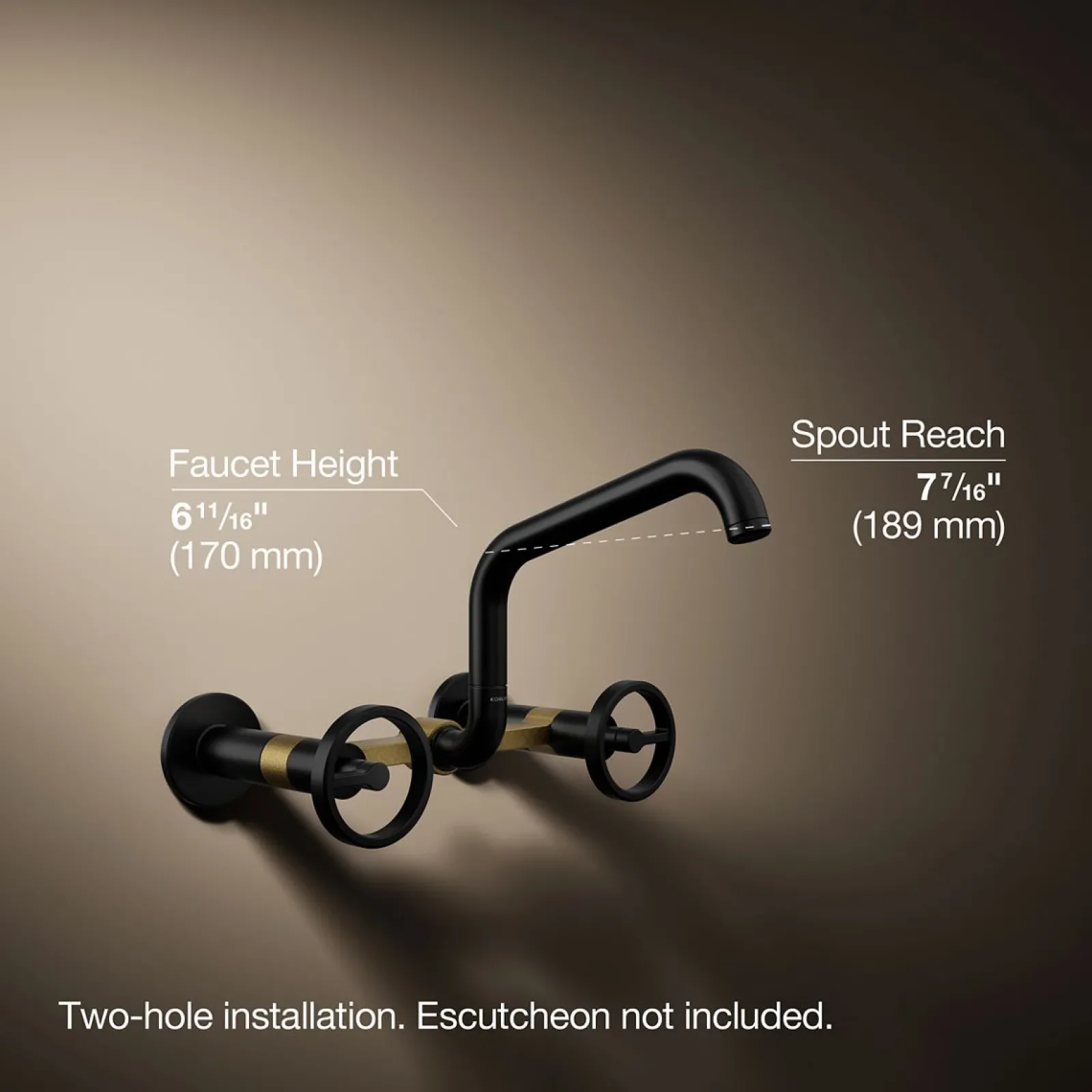Two-hole wall-mount bridge kitchen sink faucet^Kohler New