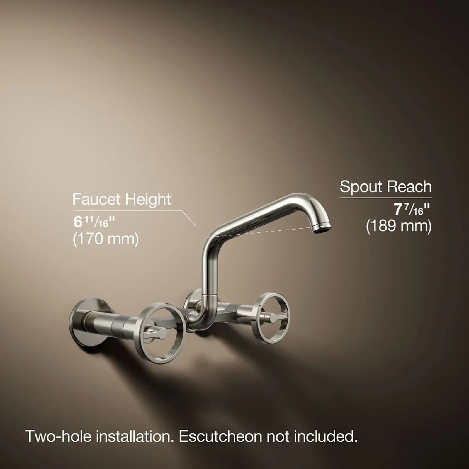 Two-hole wall-mount bridge kitchen sink faucet^Kohler New