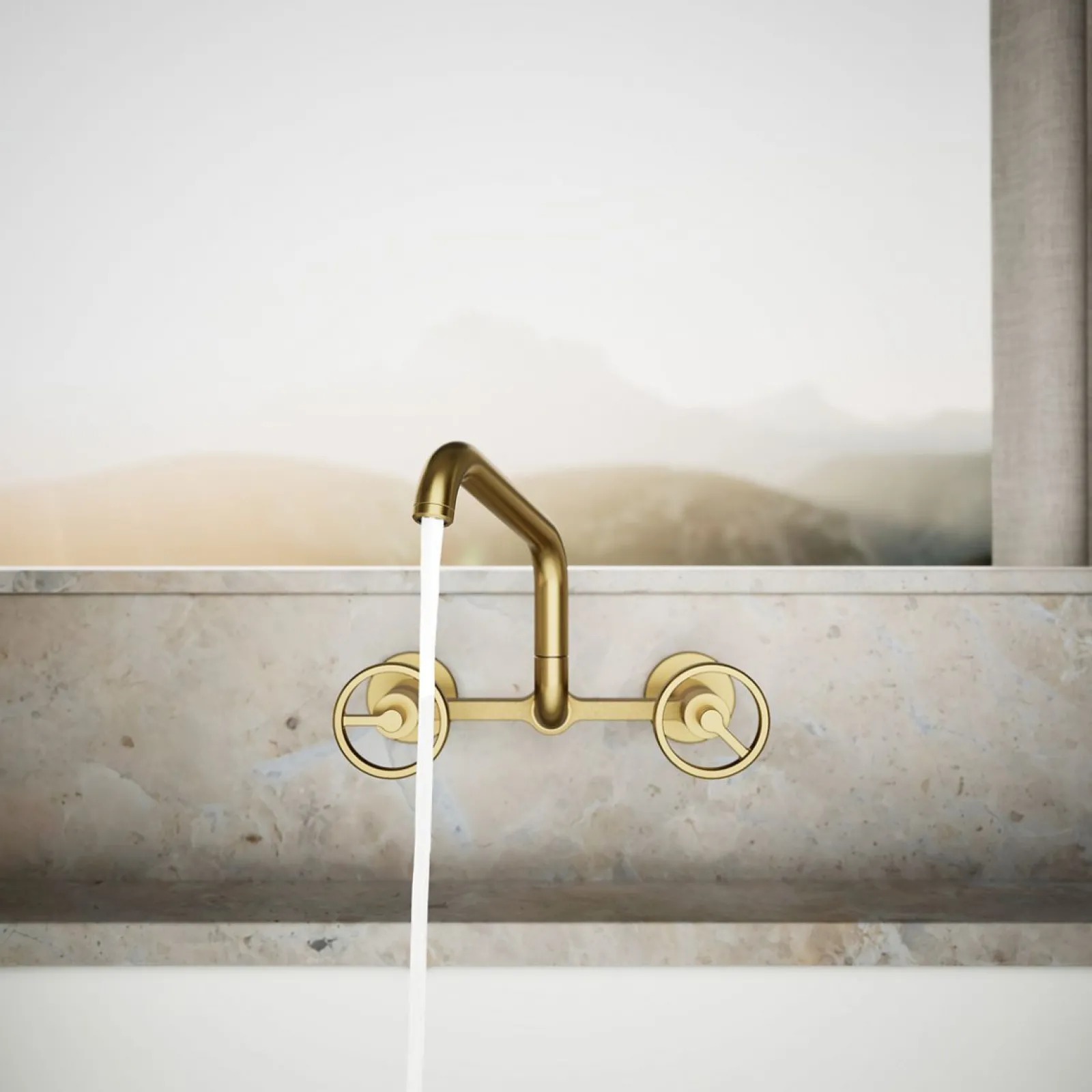 Two-hole wall-mount bridge kitchen sink faucet^Kohler New