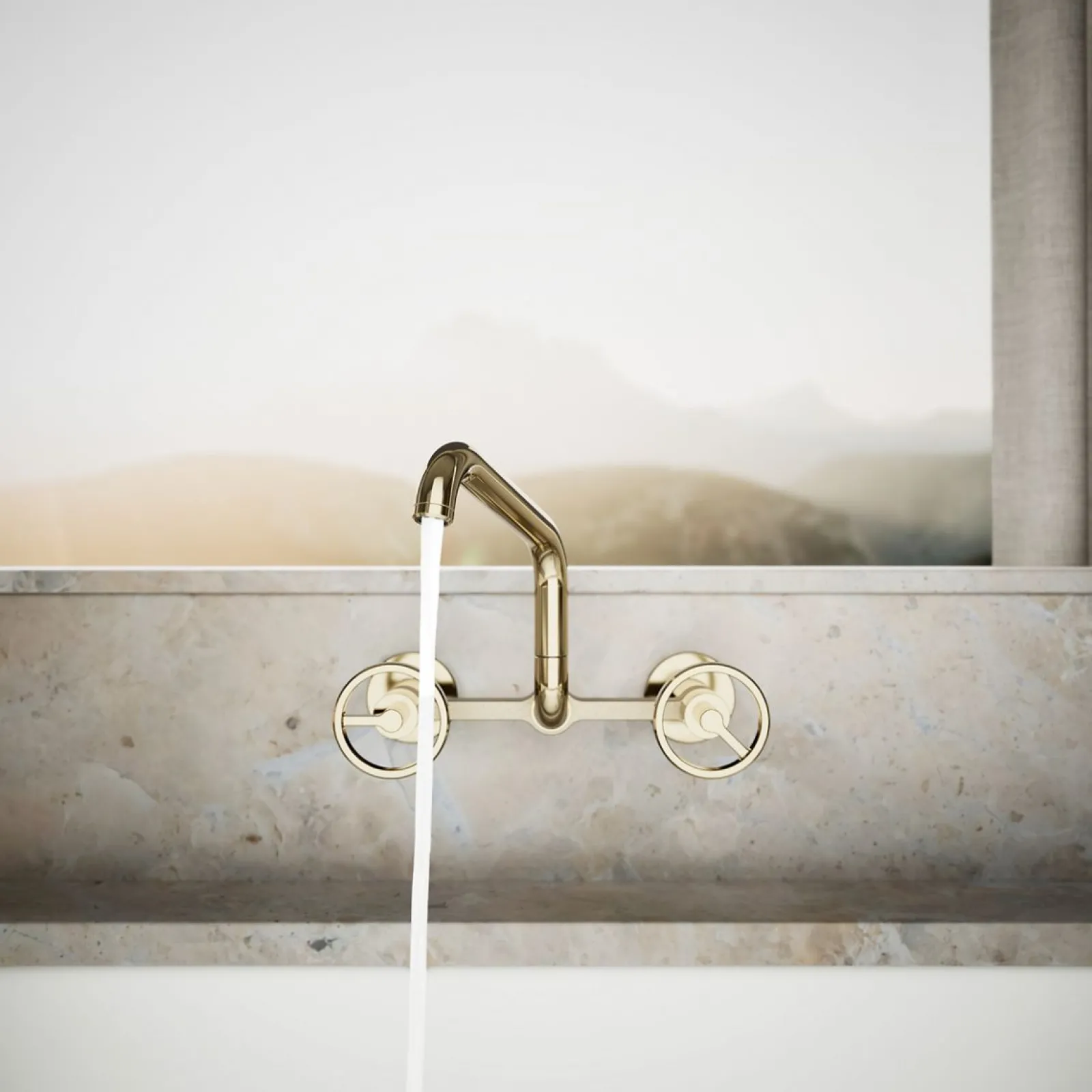 Two-hole wall-mount bridge kitchen sink faucet^Kohler New