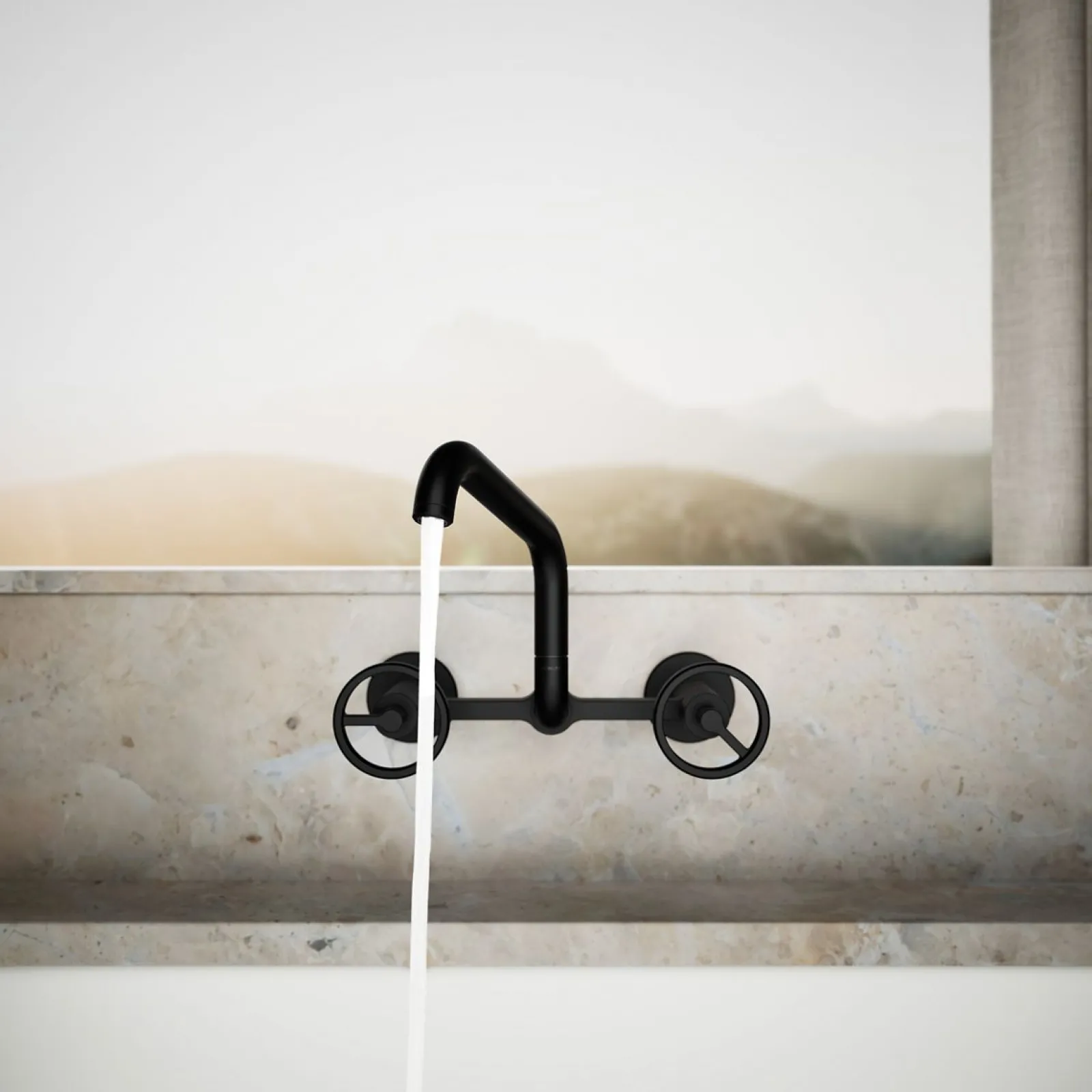 Two-hole wall-mount bridge kitchen sink faucet^Kohler New