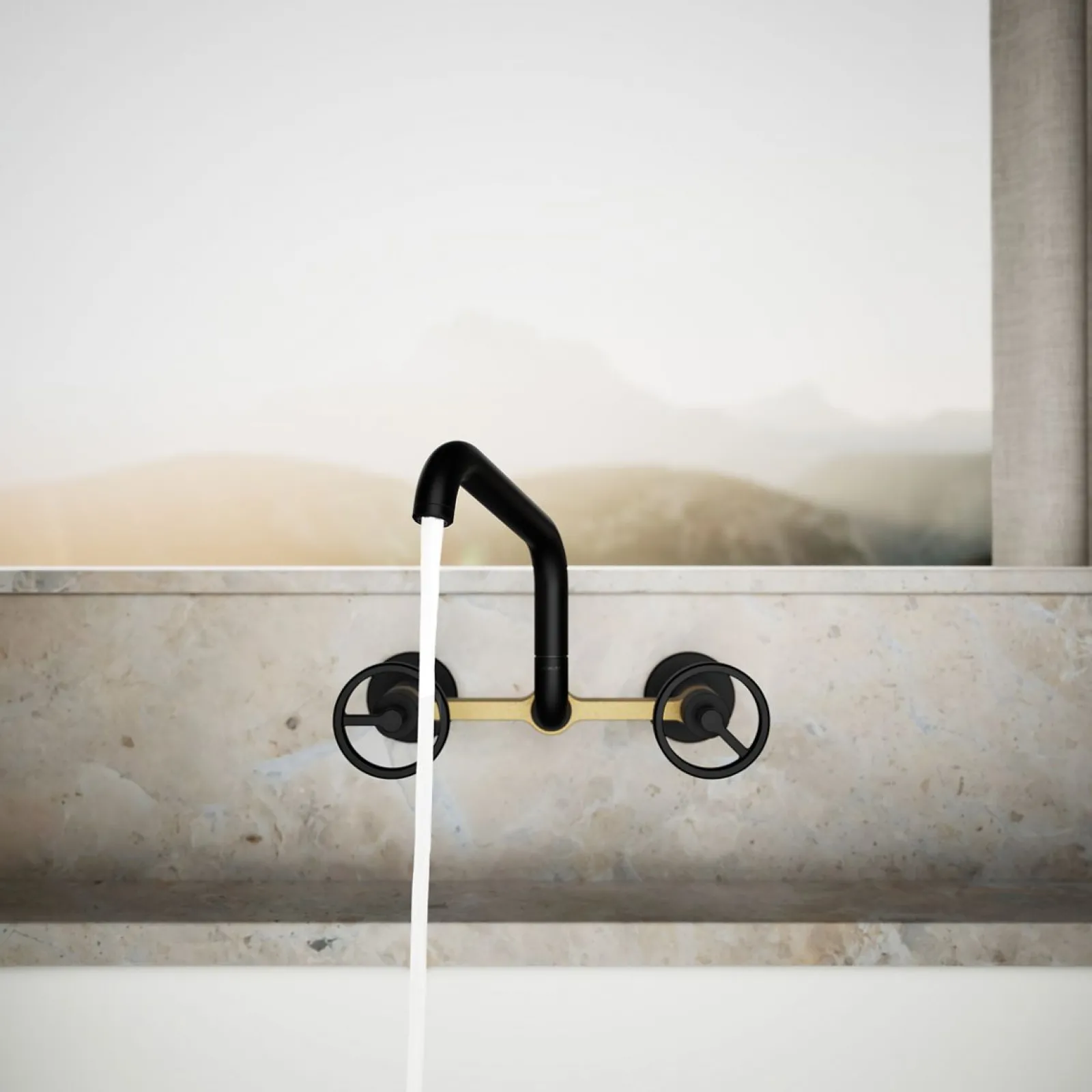 Two-hole wall-mount bridge kitchen sink faucet^Kohler New