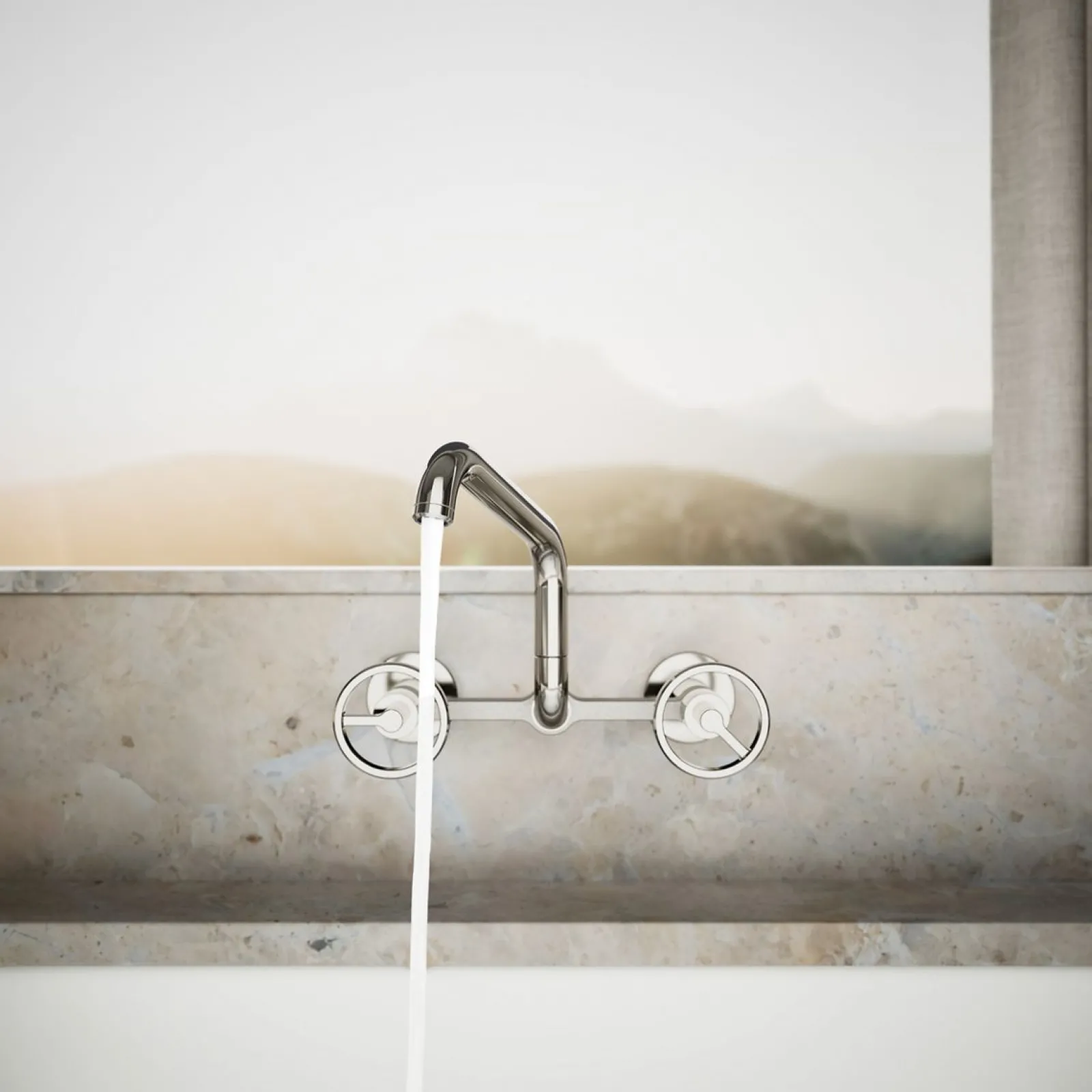 Two-hole wall-mount bridge kitchen sink faucet^Kohler New