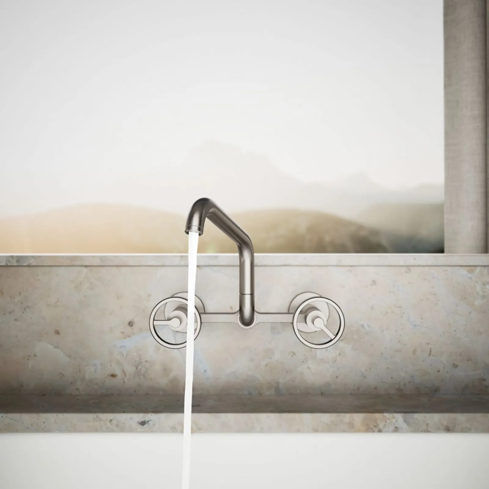 Two-hole wall-mount bridge kitchen sink faucet^Kohler New