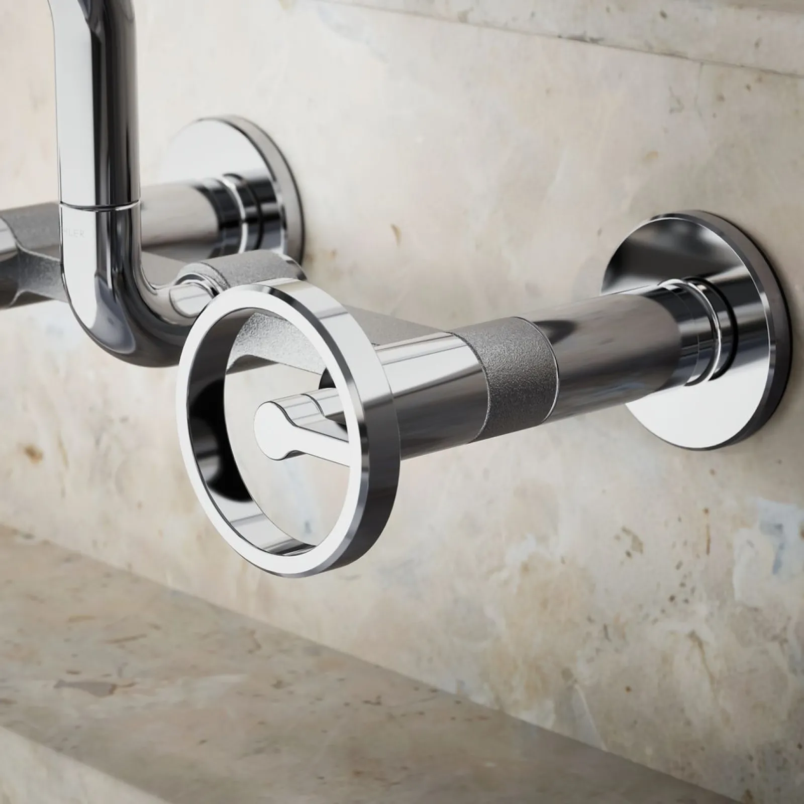 Two-hole wall-mount bridge kitchen sink faucet^Kohler New