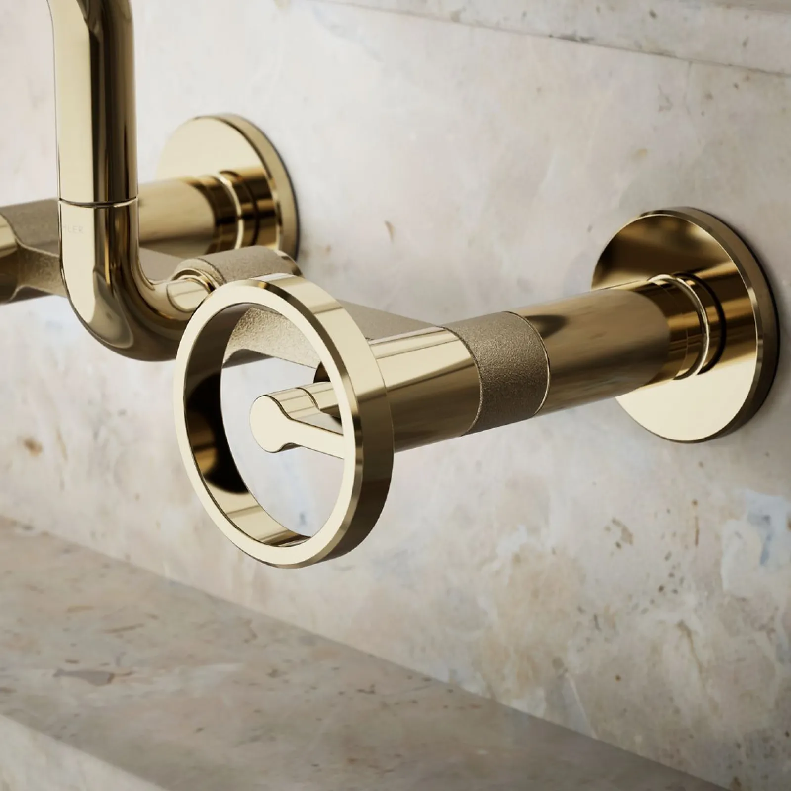 Two-hole wall-mount bridge kitchen sink faucet^Kohler New