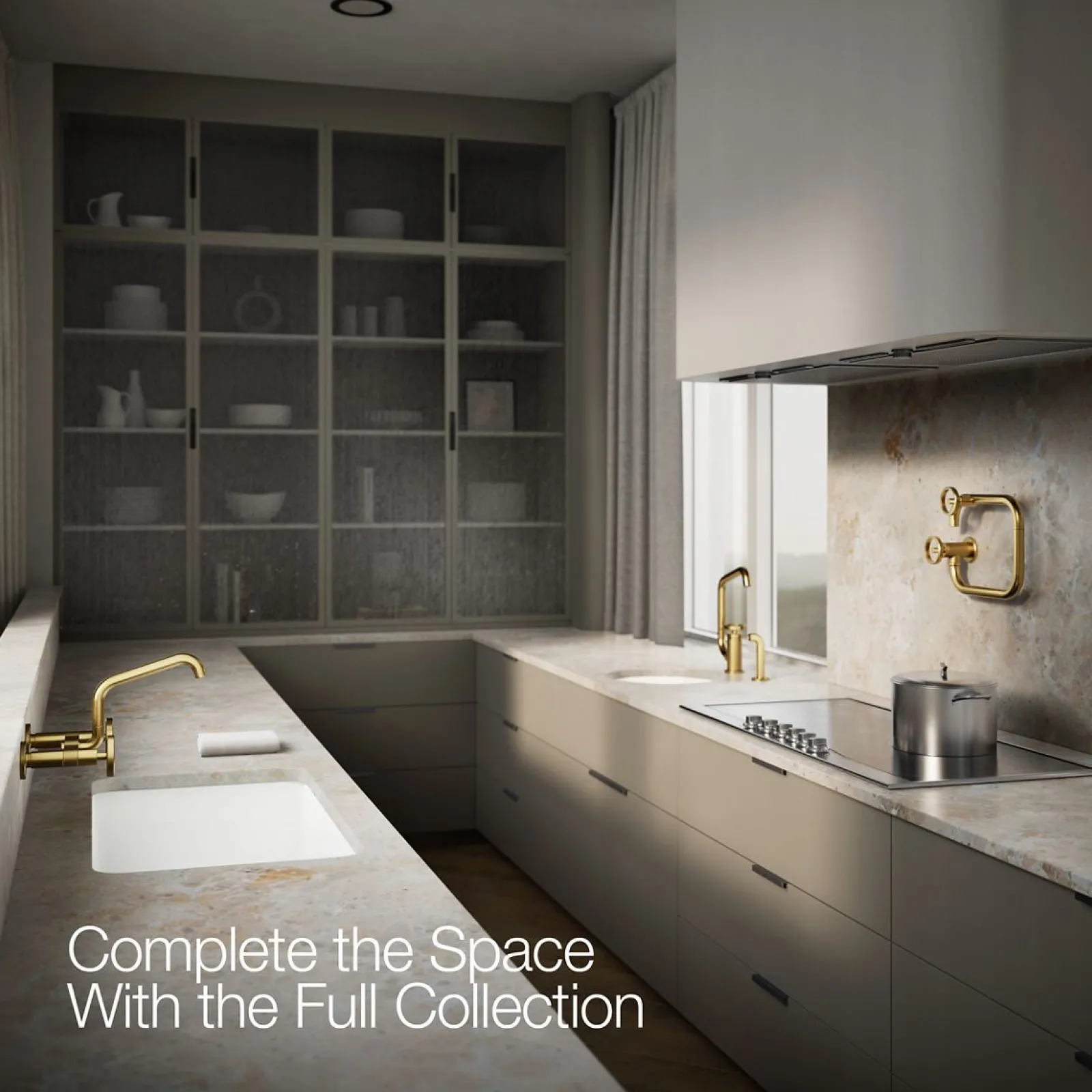 Two-hole wall-mount bridge kitchen sink faucet^Kohler New