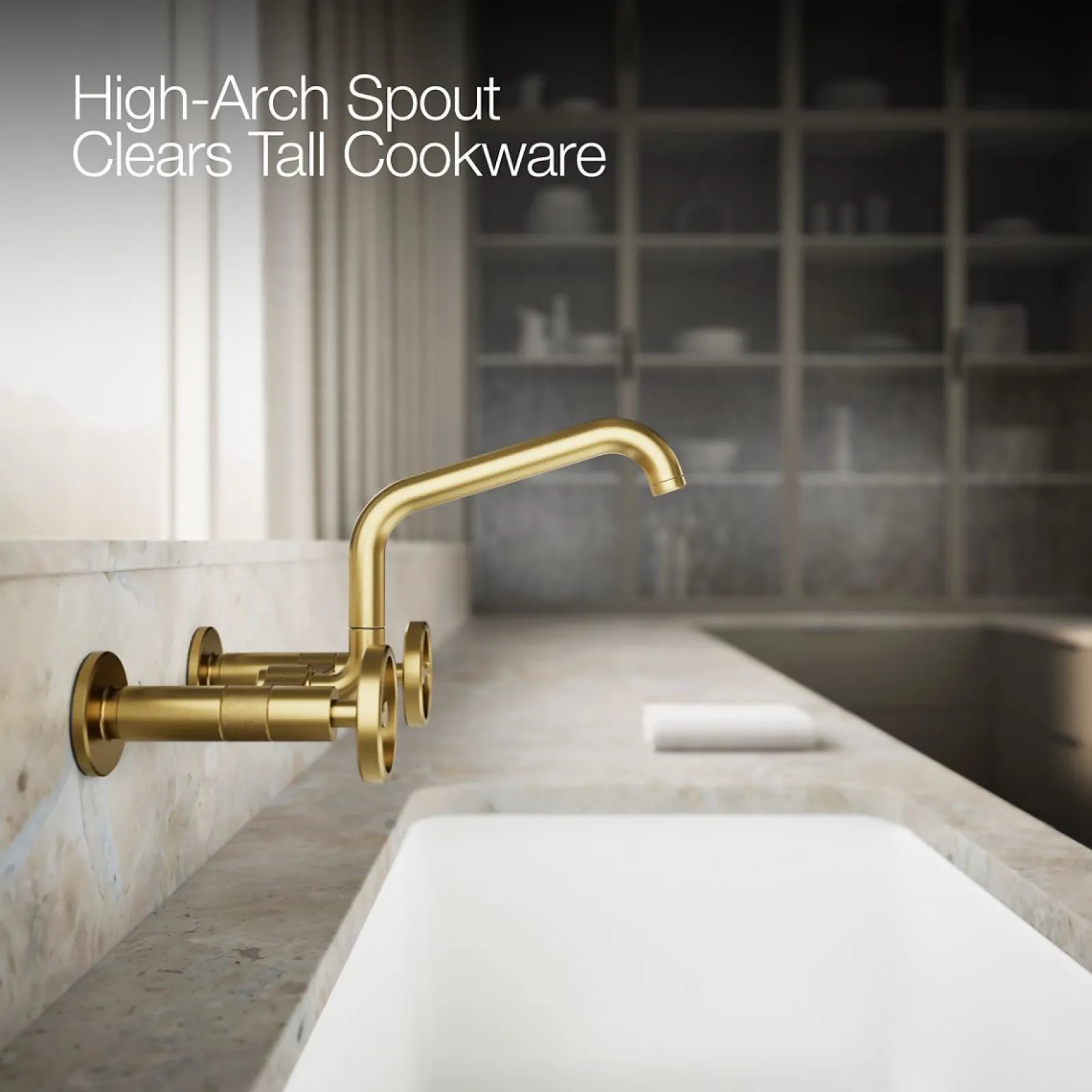 Two-hole wall-mount bridge kitchen sink faucet^Kohler New