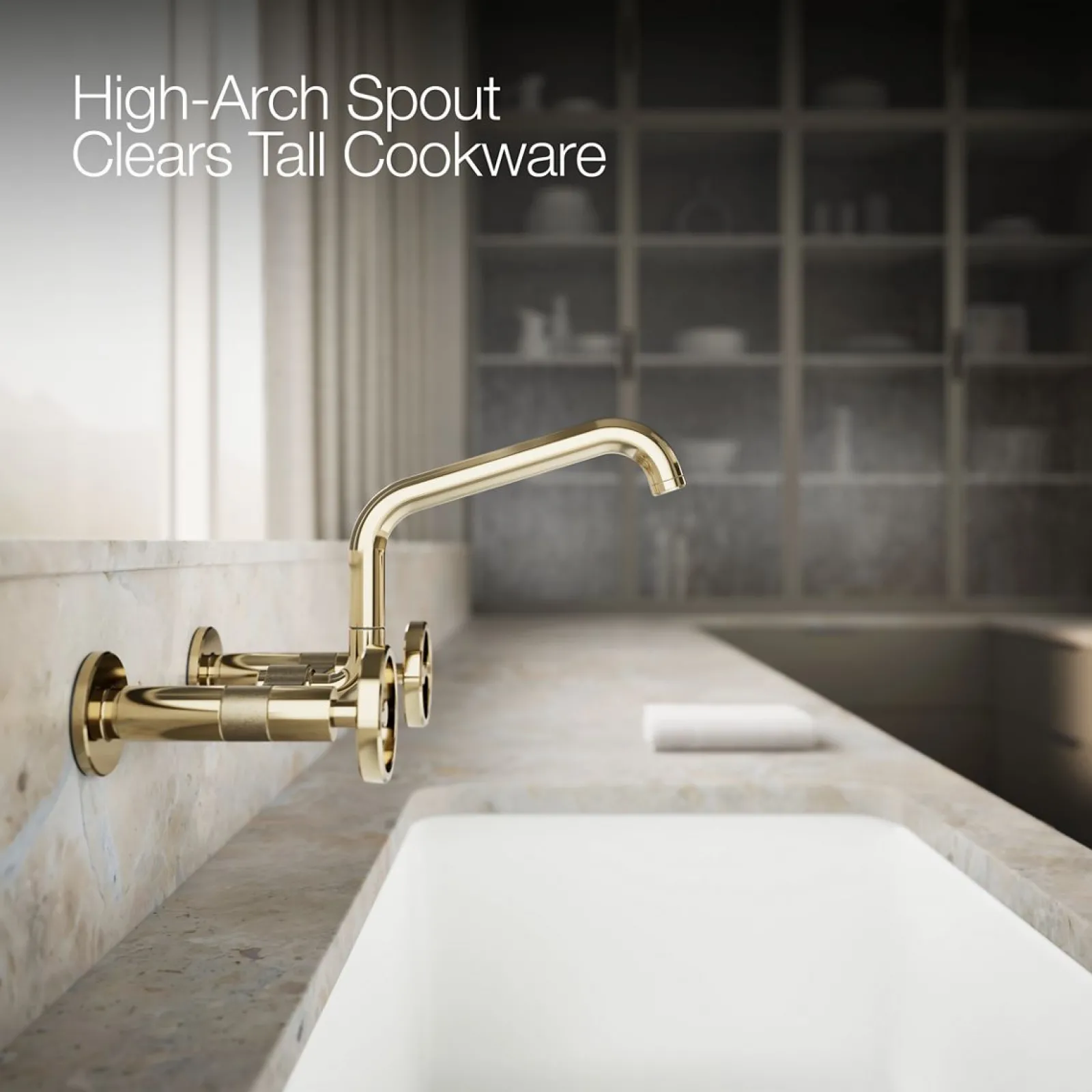 Two-hole wall-mount bridge kitchen sink faucet^Kohler New